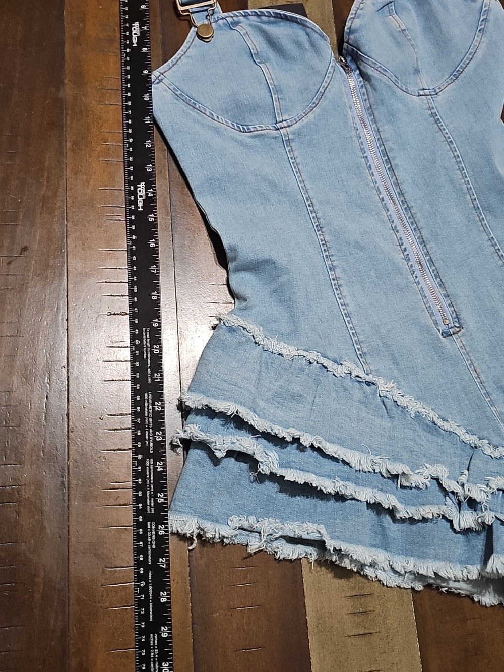 Fashion Nova Overall Romper Womens Light  Blue Size XL Denim Ruffle Jeans - Picture 11 of 12